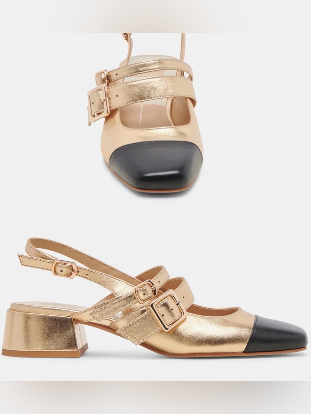 DOLCE VITA Crinkle Patent Leather Patsy Heels multi gold black cap top725 3j7 - Picture 15 of 15